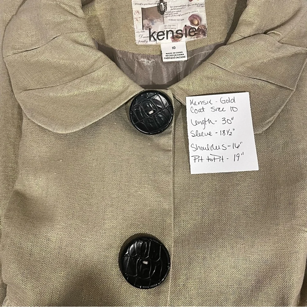 Kenzie Gold Metallic Light Weight Coat Big Buttons, Pleated Collar and Sleeves - Picture 9 of 11